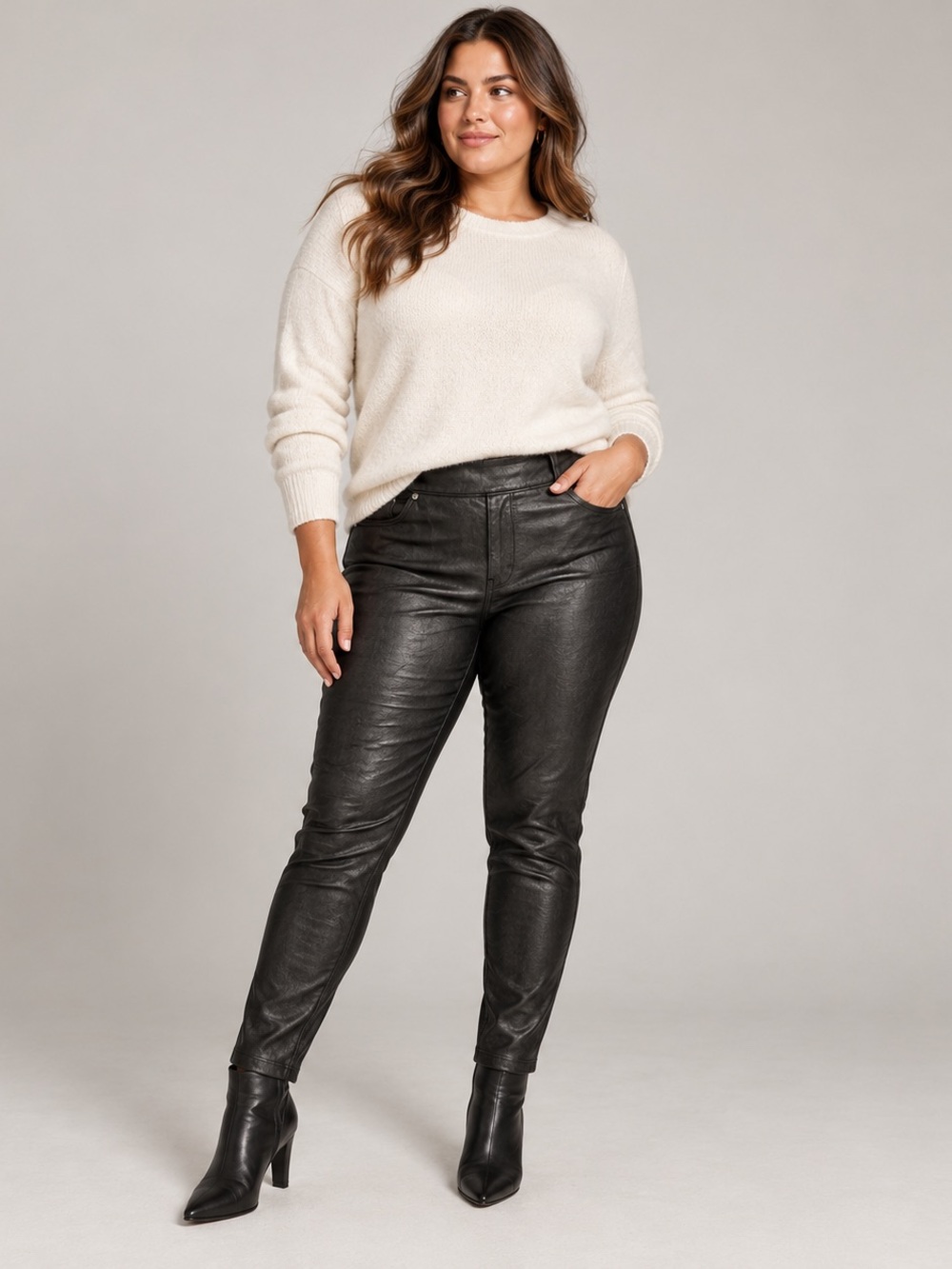 SPANX Vegan Leather Ankle Skinny Pants Black Size L Pull-On